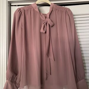 Dainty Jewells Mauve Tie-Neck Long Sleeve Blouse